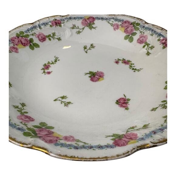 Vintage Jean Pouyat Limoges France Porcelain Serving Bowl - Pink Roses Gold Trim - Picture 2 of 4